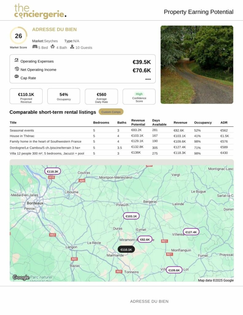 Rapport de simulation locative Airbnb avec l'outil AirDNA